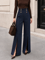 Double-Row frontal-Slit Pierna Ancha Pantalón