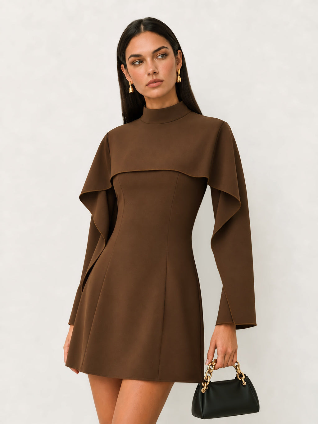 Alto cuello Capa-Volantes Corte A Vestido