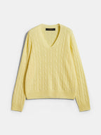Mezcla de Lana Escote V Cable Punto jersey