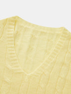 Mezcla de Lana Escote V Cable Punto jersey