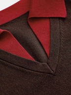 Contraste cuello Escote V Mezcla de Lana Punto jersey