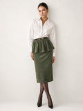 Peplum Terciopelo con Cinturón midi Falda