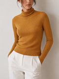 Cuello Alto Ribbed Slim Mezcla de Lana Punto Top