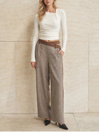 Faux-Ante Panel Houndstooth Pierna Ancha Pantalón