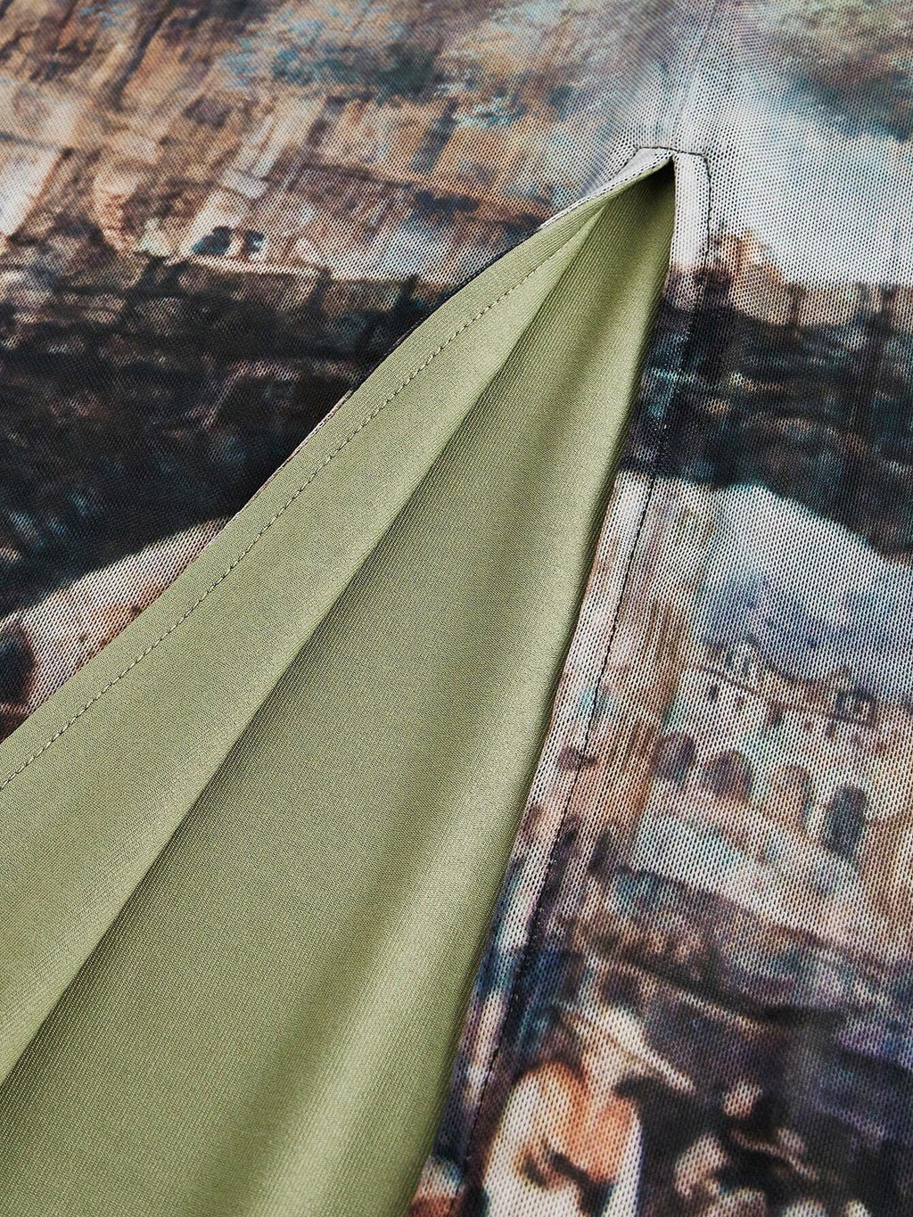 Vintage Oil Painting estampado Slit midi Falda