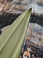 Vintage Oil Painting estampado Slit midi Falda