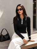 Contraste-ribete Polo cuello Ribbed Punto Top