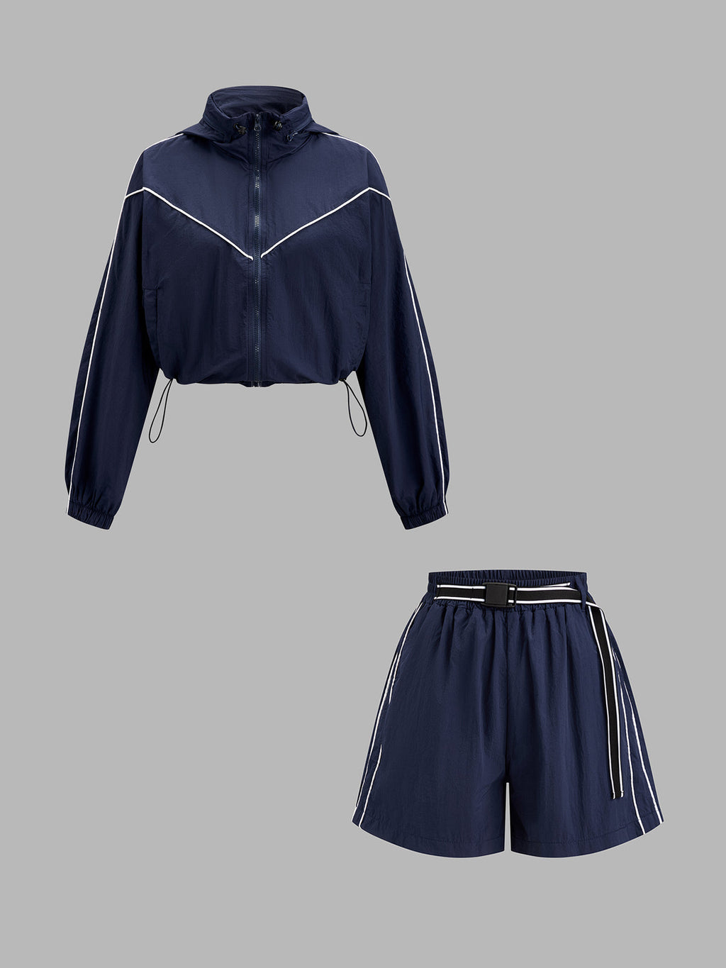 Hidden-Hood Drawstring Track Dos Piezas Outfit