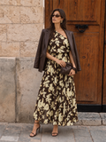 Asimétrico Printed Drawstring Vestido Largo