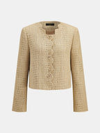 Scallop Edge Lentejuelas Tweed Cropped Chaqueta