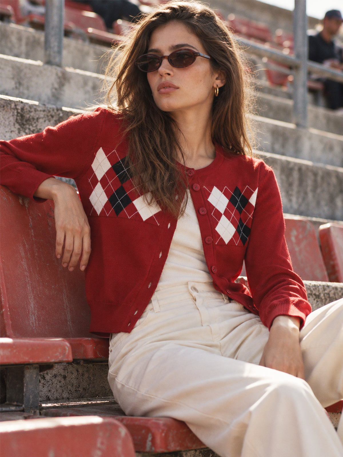 Argyle Pattern Patchwork Punto Cárdigan