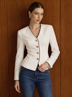 Contraste-ribete Escote V Botones Metálicos Fitted Blazer