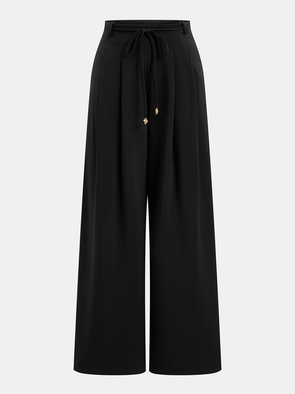 Tie-cintura Plisado Pierna Ancha Pantalón