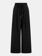 Tie-cintura Plisado Pierna Ancha Pantalón