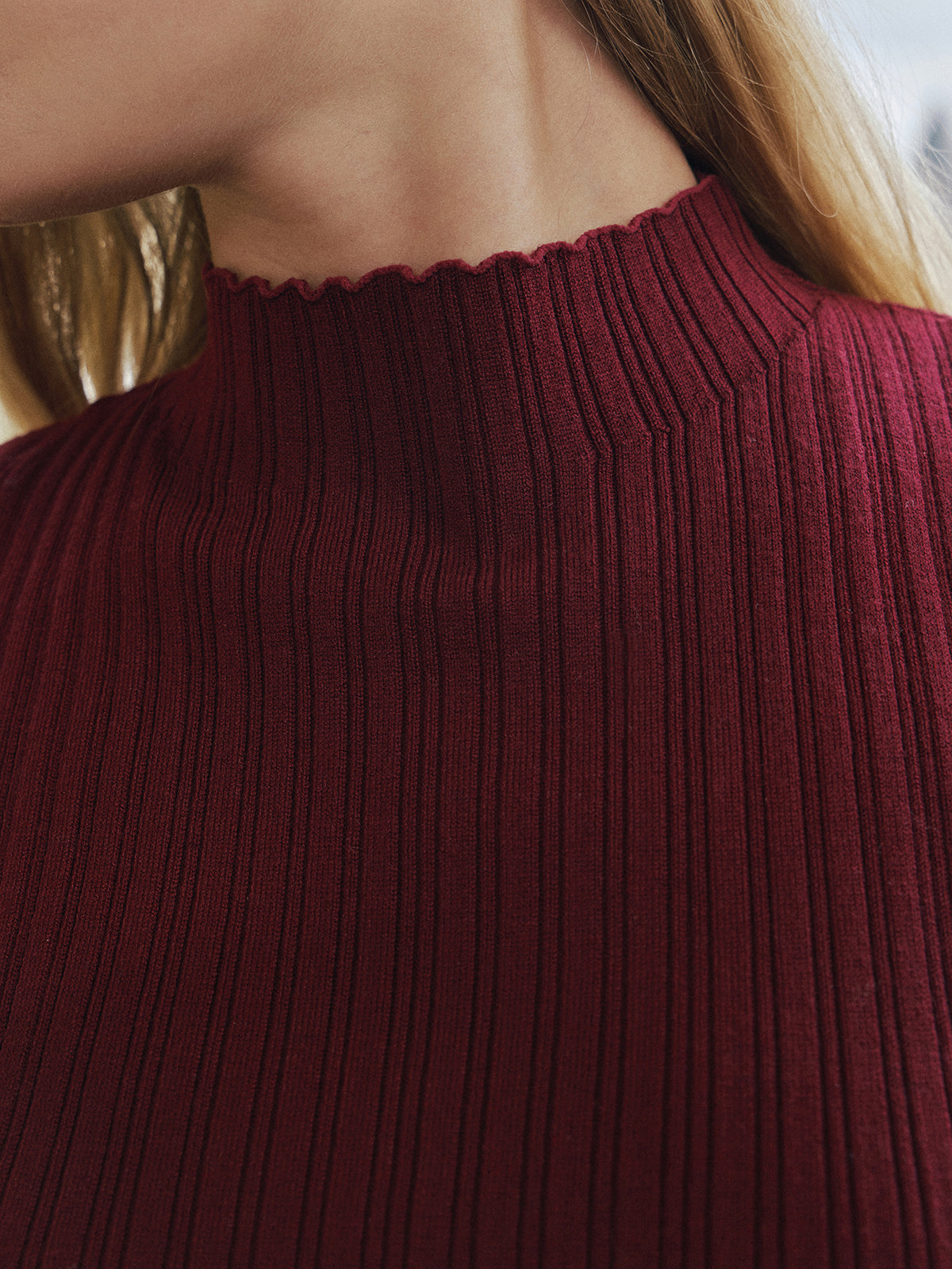 Encaje bajo Cuello Alto Mezcla de Lana Punto Top
