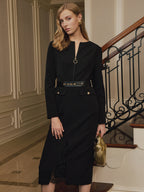 Encaje bajo Slit Ring-Zipper con Cinturón Vestido midi
