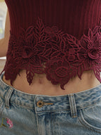Encaje bajo Cuello Alto Mezcla de Lana Punto Top