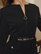 Encaje bajo Slit Ring-Zipper con Cinturón Vestido midi