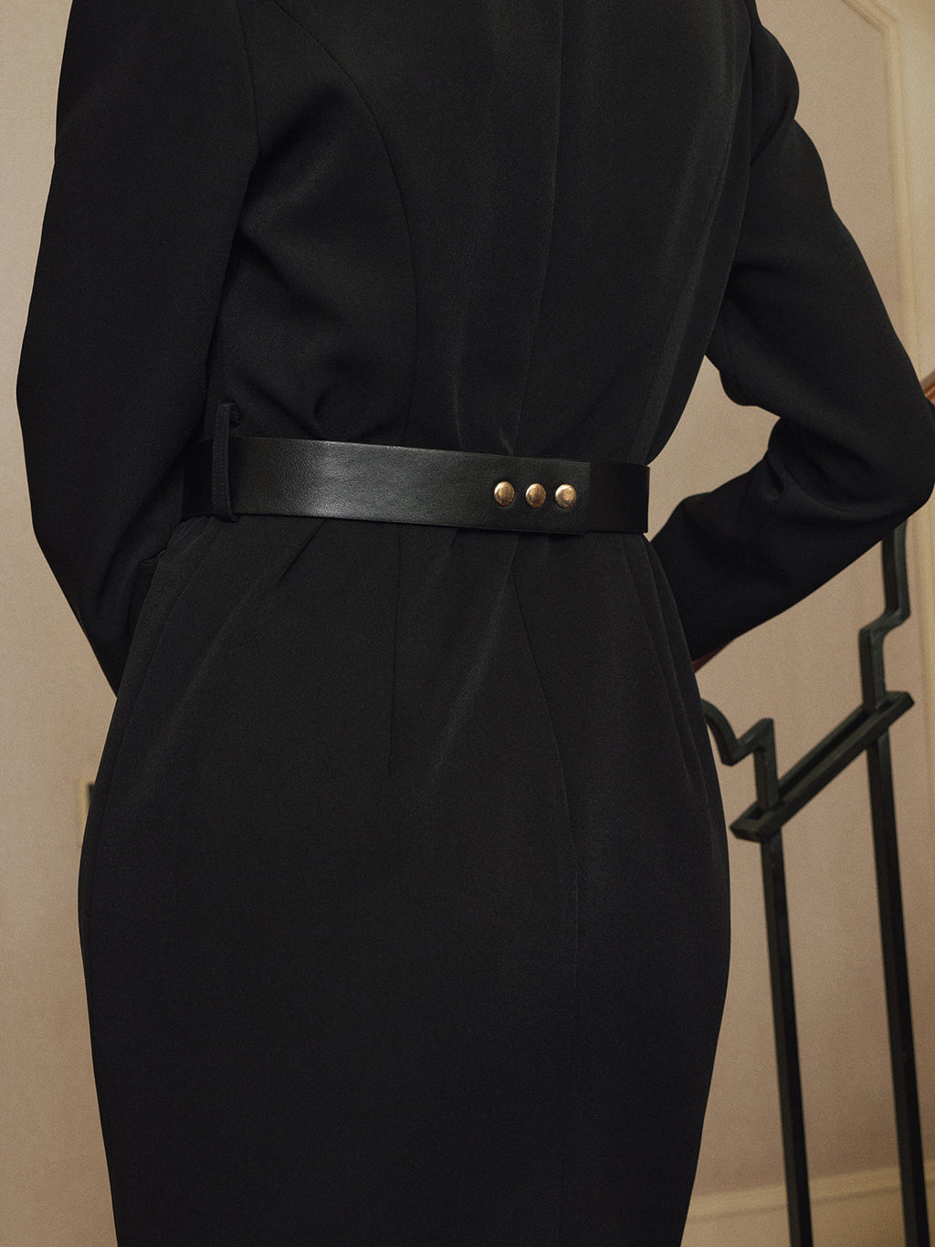 Encaje bajo Slit Ring-Zipper con Cinturón Vestido midi