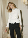 Scalloped bajo Contraste Piping Peplum Blazer