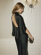 Open espalda Satinado Cuello Alto Capa Top
