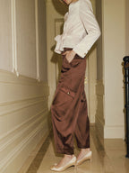 Satinado Multi-Pocket Cargo Pantalón