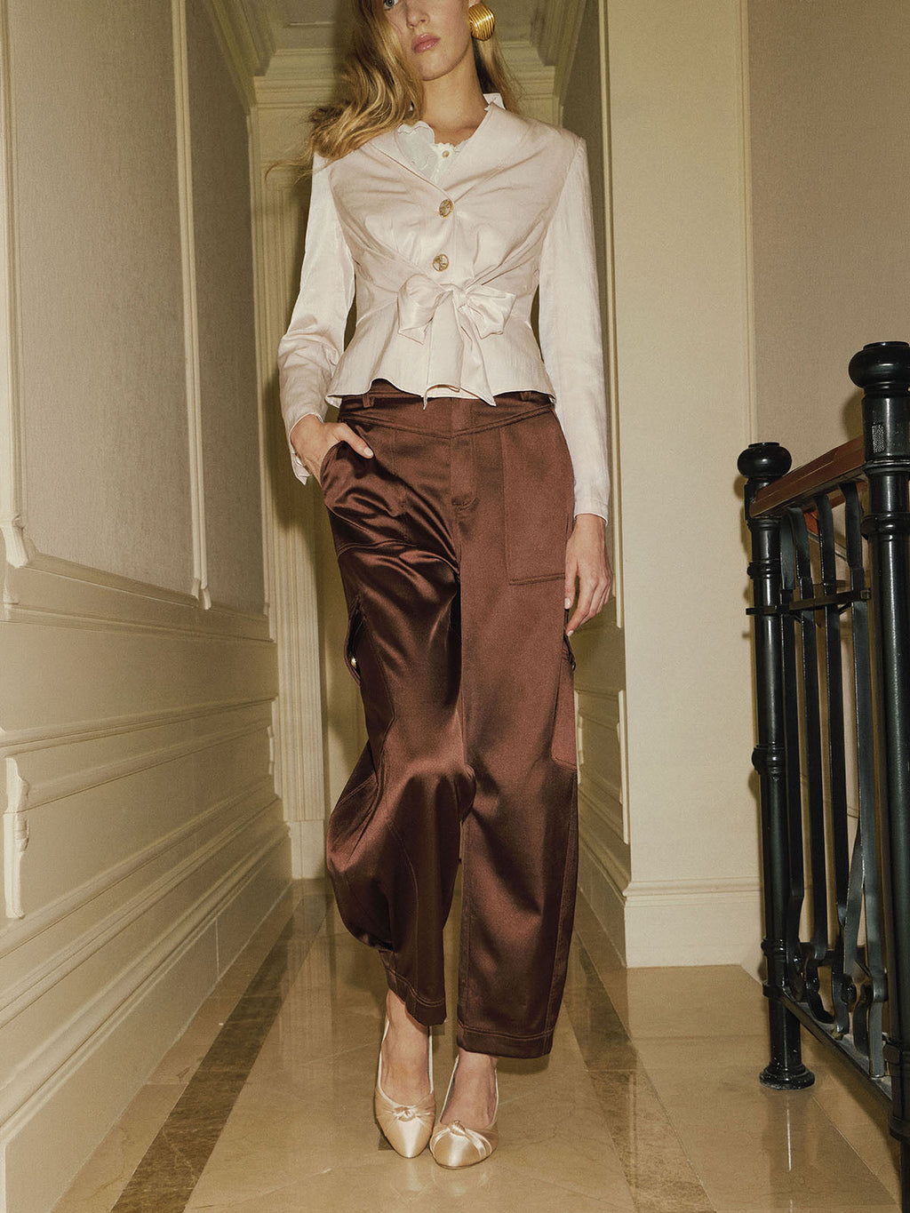 Satinado Multi-Pocket Cargo Pantalón