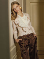 Alto-cuello Tie-cintura Peplum Blusa
