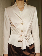 Alto-cuello Tie-cintura Peplum Blusa