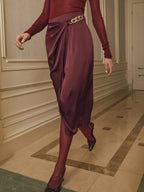 Chain Detalle Satinado Cruzado midi Falda