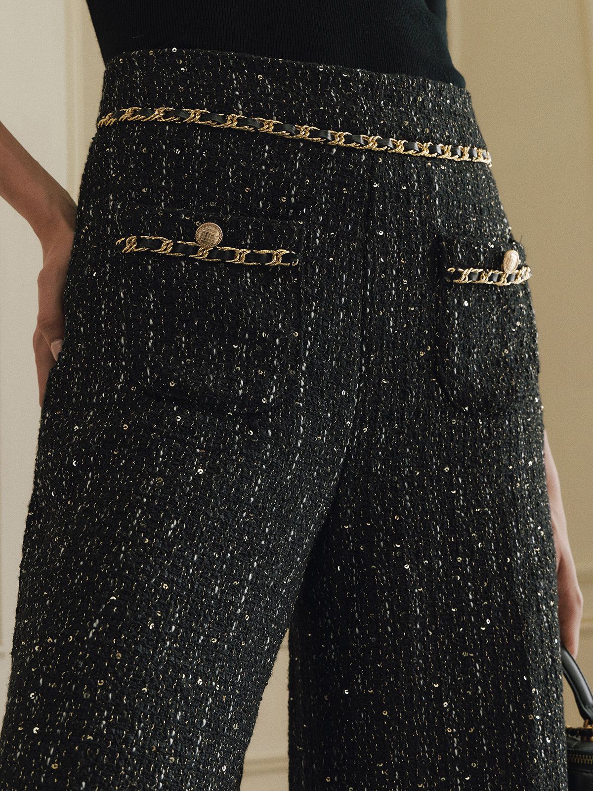 Pantalón Tweed con Lentejuelas