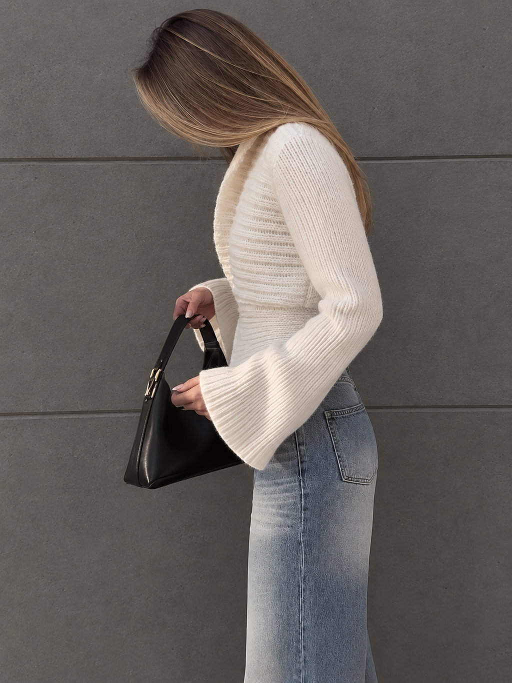 Escote V Long-sleeved Fluido Knitted Cárdigan