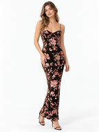 Floral Terciopelo Slip largo Entallado Vestido
