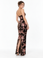 Floral Terciopelo Slip largo Entallado Vestido