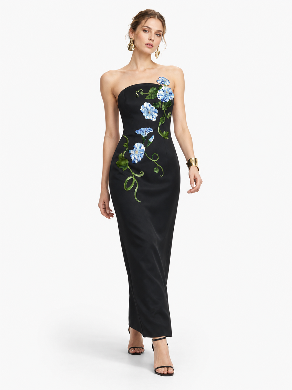 3D Floral Aplicaciones Halter cuello Vestido Largo
