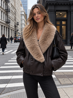 Large Faux-pelo cuello Efecto Piel Chaqueta