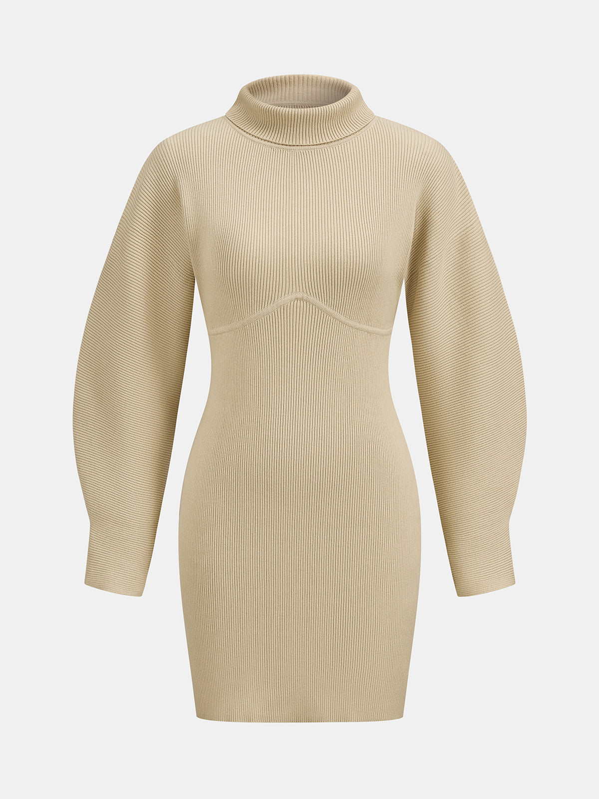 Cuello Alto Balloon manga Ribbed Punto Minivestido