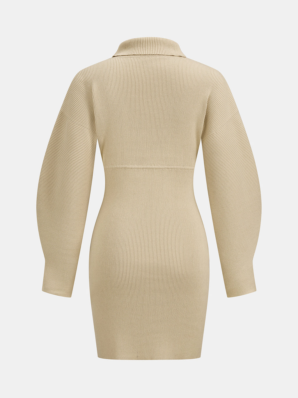 Cuello Alto Balloon manga Ribbed Punto Minivestido