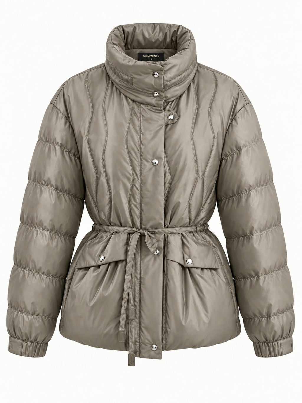 Drawstring cintura Quilted Puffer Abrigo