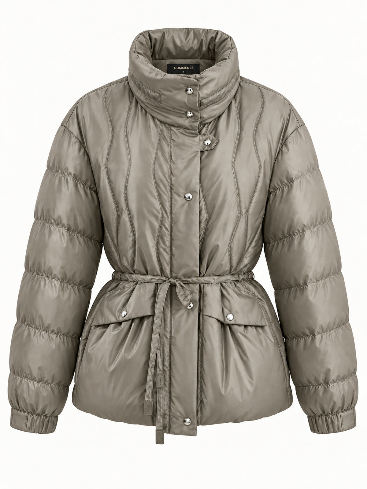 Drawstring cintura Quilted Puffer Abrigo