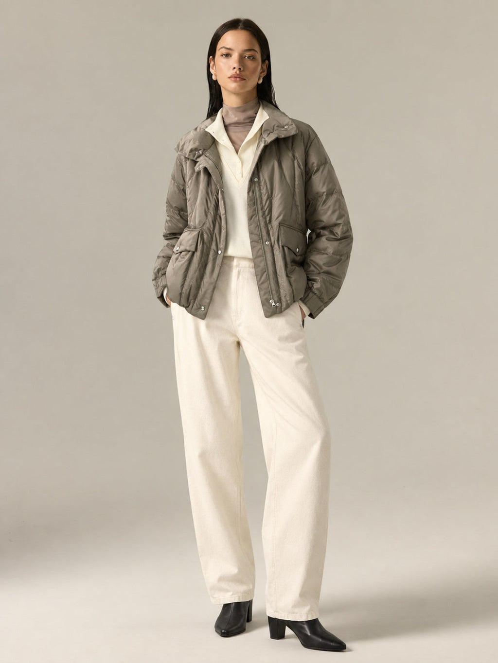 Drawstring cintura Quilted Puffer Abrigo