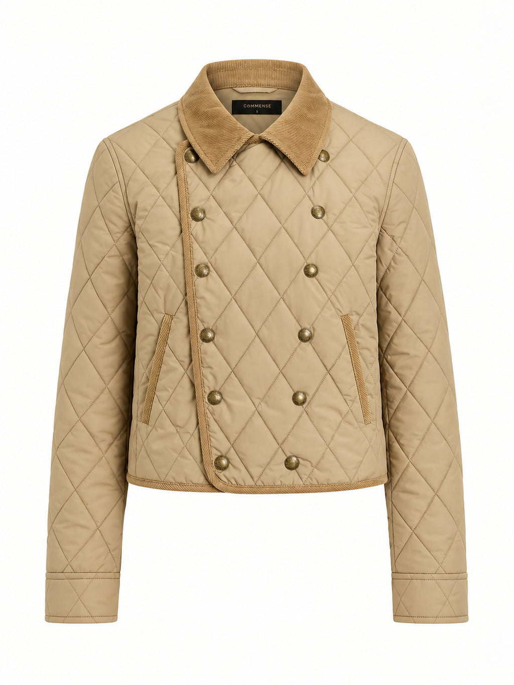 Corduroy cuello Cruzado Quilted Chaqueta
