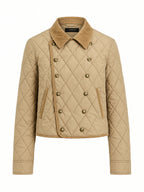 Corduroy cuello Cruzado Quilted Chaqueta