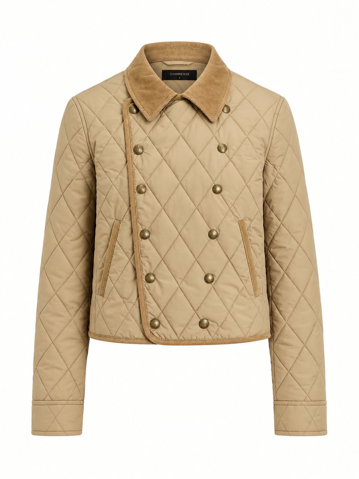 Corduroy cuello Cruzado Quilted Chaqueta