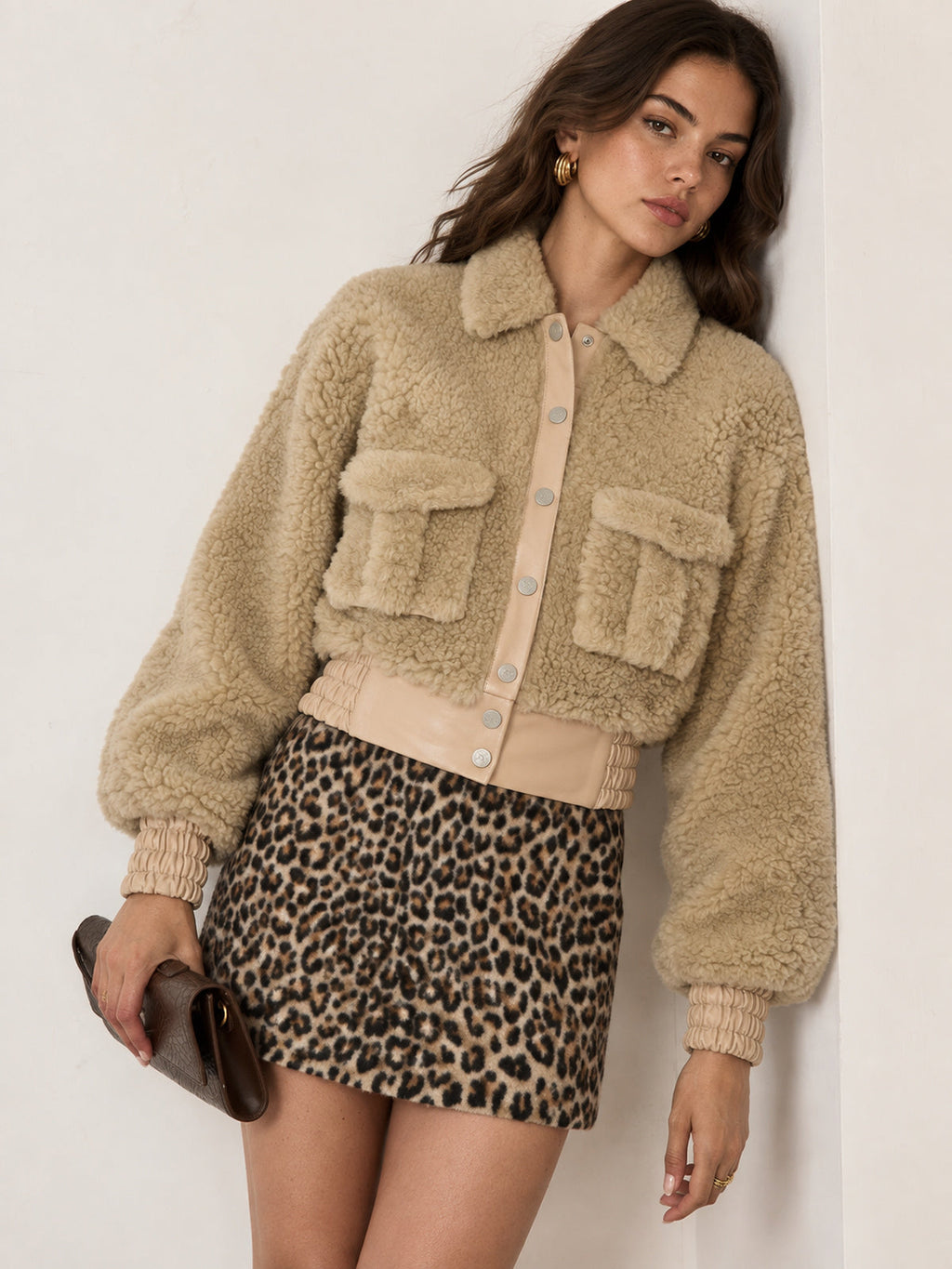 Efecto Piel ribete Sherpa Bomber Chaqueta