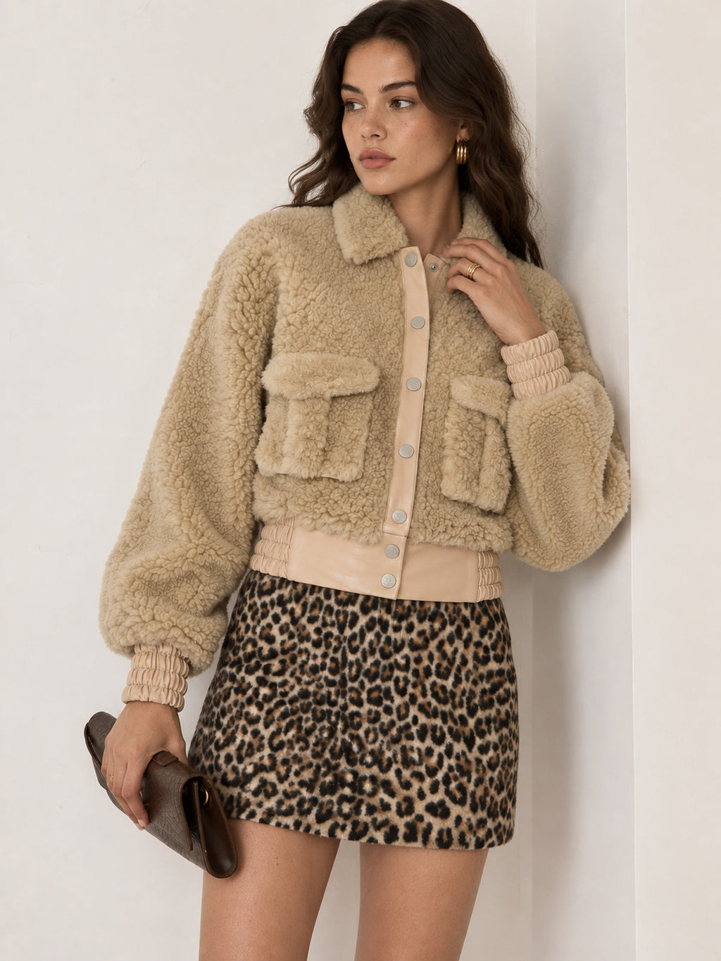 Efecto Piel ribete Sherpa Bomber Chaqueta