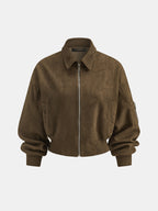 Faux-Ante Cropped Zip-Up Bomber Chaqueta