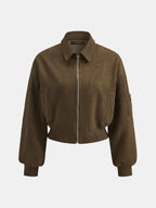 Faux-Ante Cropped Zip-Up Bomber Chaqueta