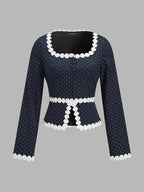 Lunares Scalloped ribete Manga Larga Blusa