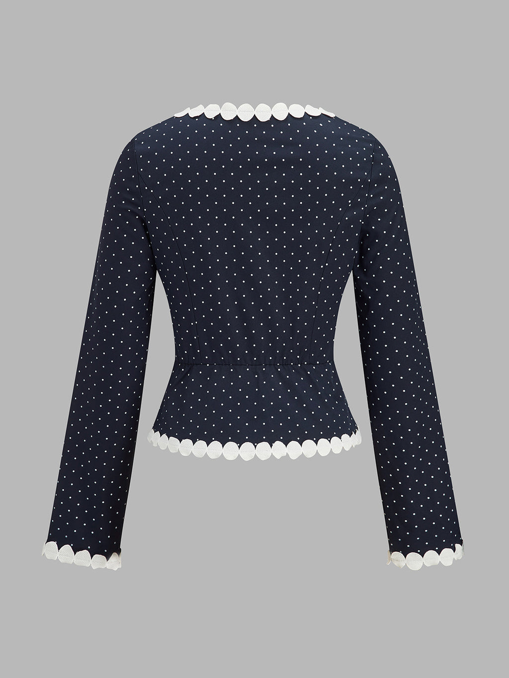 Lunares Scalloped ribete Manga Larga Blusa